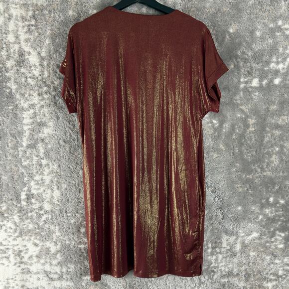 NEW Ellison Size S Shimmer Stretch V Neck Mini Tunic Dress Maroon Short Sleeve - Picture 3 of 9